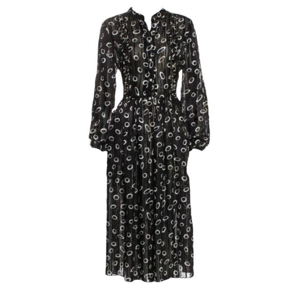 SALONI dress Raquel space dot midi long sleeve silk Read Description - Picture 4 of 9